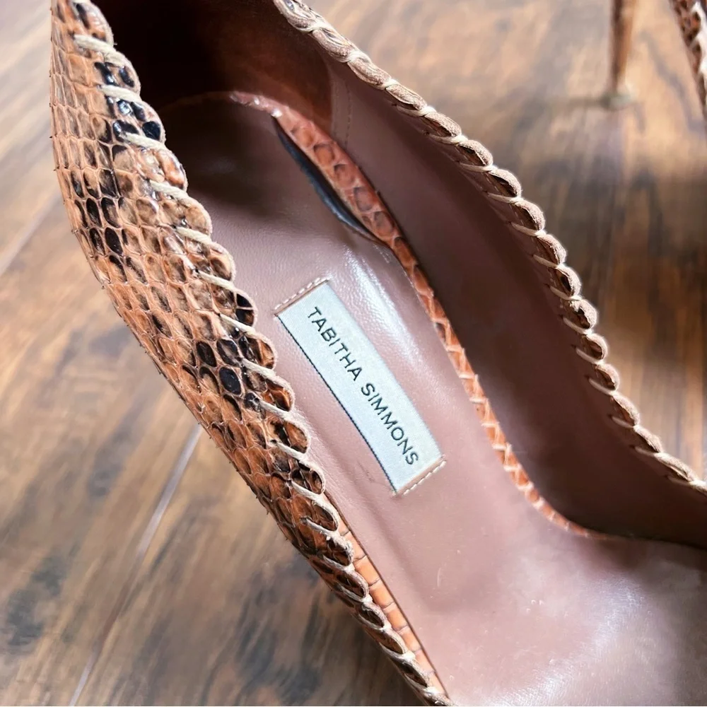 Tabitha Simmons • snakeskin pumps platform coral whipstitch ruffle stiletto